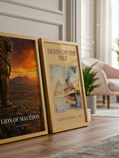 Lion of Macedon watercolour print framed by window – literary home decor
