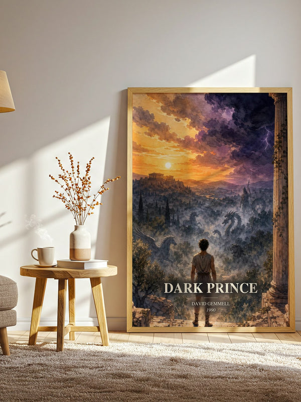 Dark Prince watercolour print in frame leaning in hallway – fantasy wall art