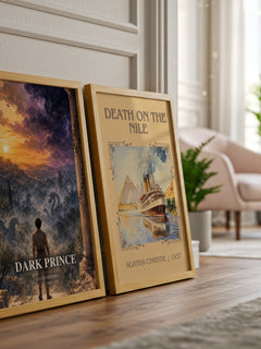 Dark Prince watercolour print framed by window – literary home decor