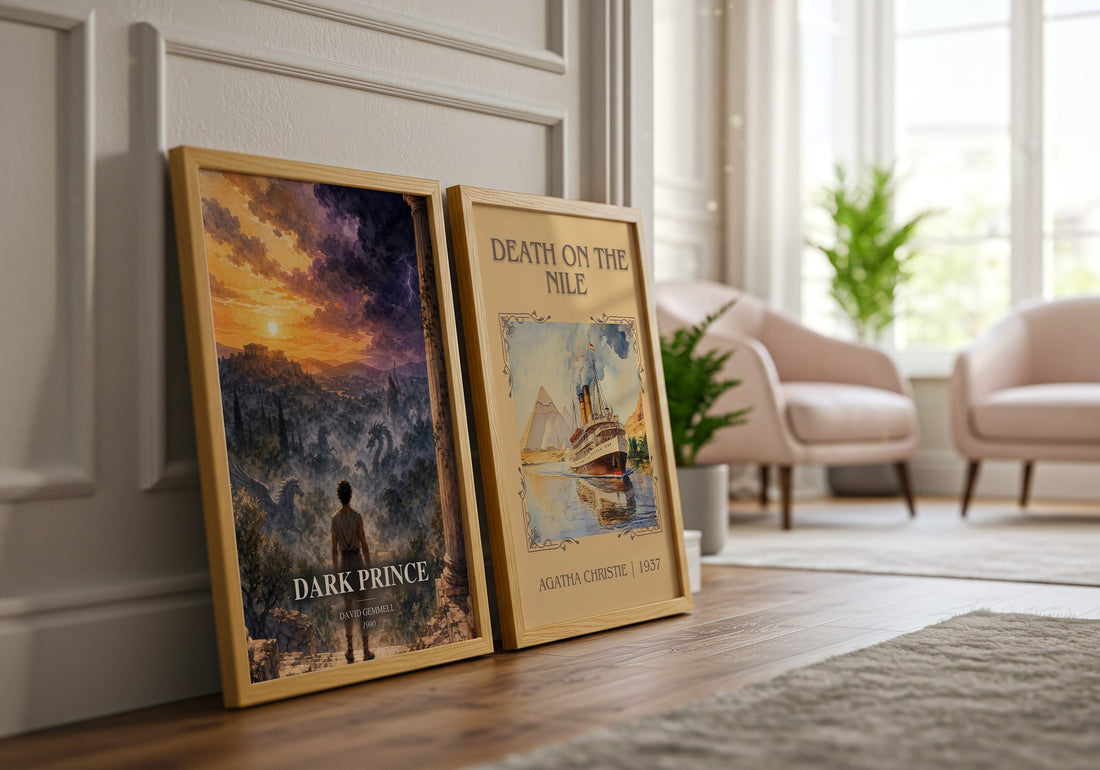Dark Prince watercolour print framed by window – literary home decor