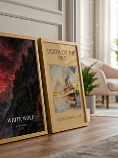 White Wolf watercolour print framed by window – literary home decor