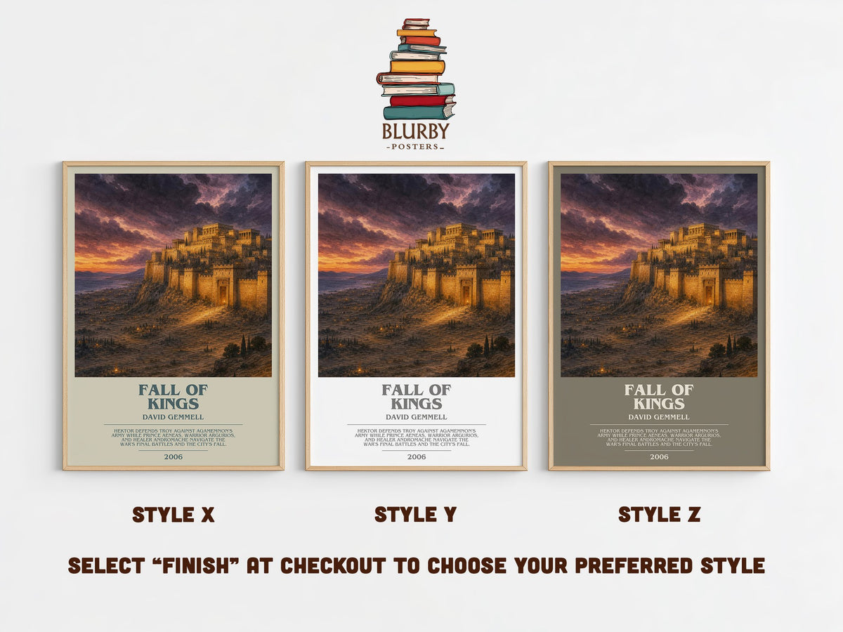 Fall of Kings bookish print in frame leaning in hallway – fantasy wall art (mockup)