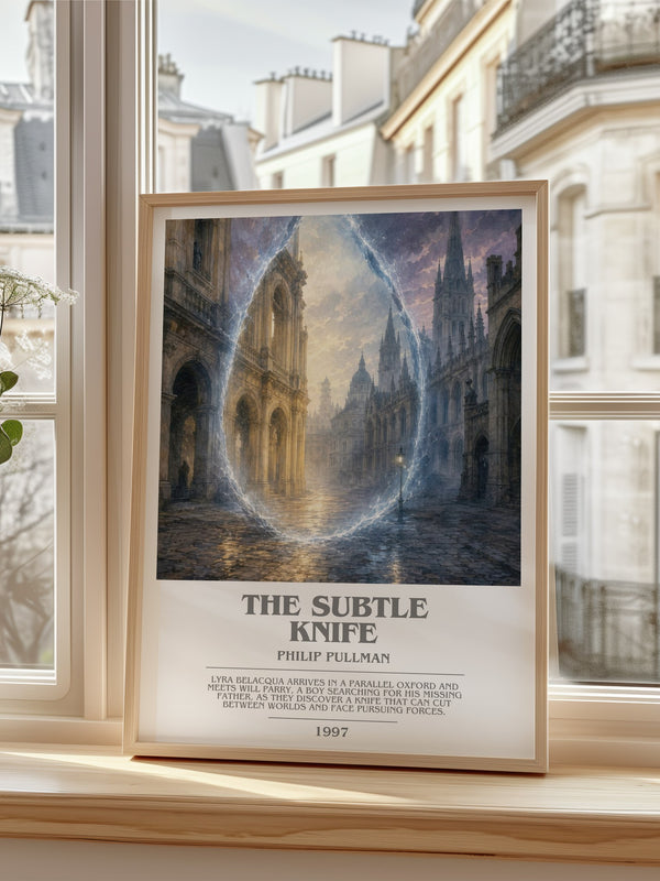 The Subtle Knife Bookish Wall Art by Philip Pullman – framed print by a bright window