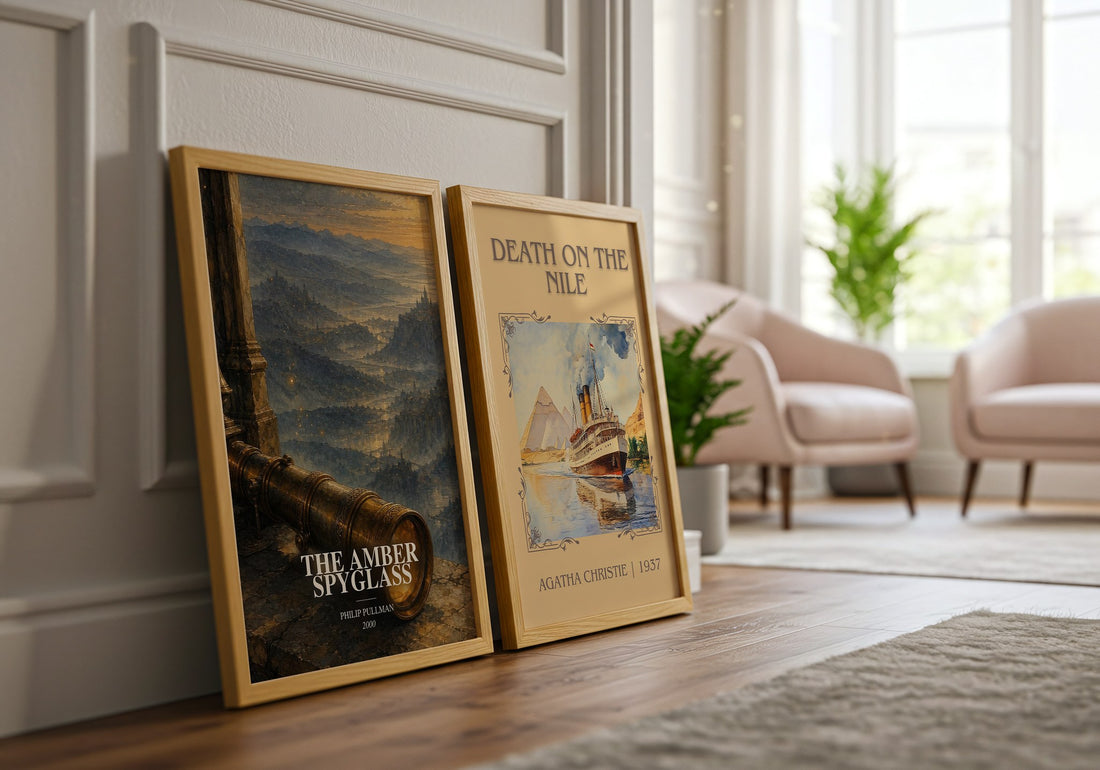 The Amber Spyglass watercolour print framed by window – literary home decor