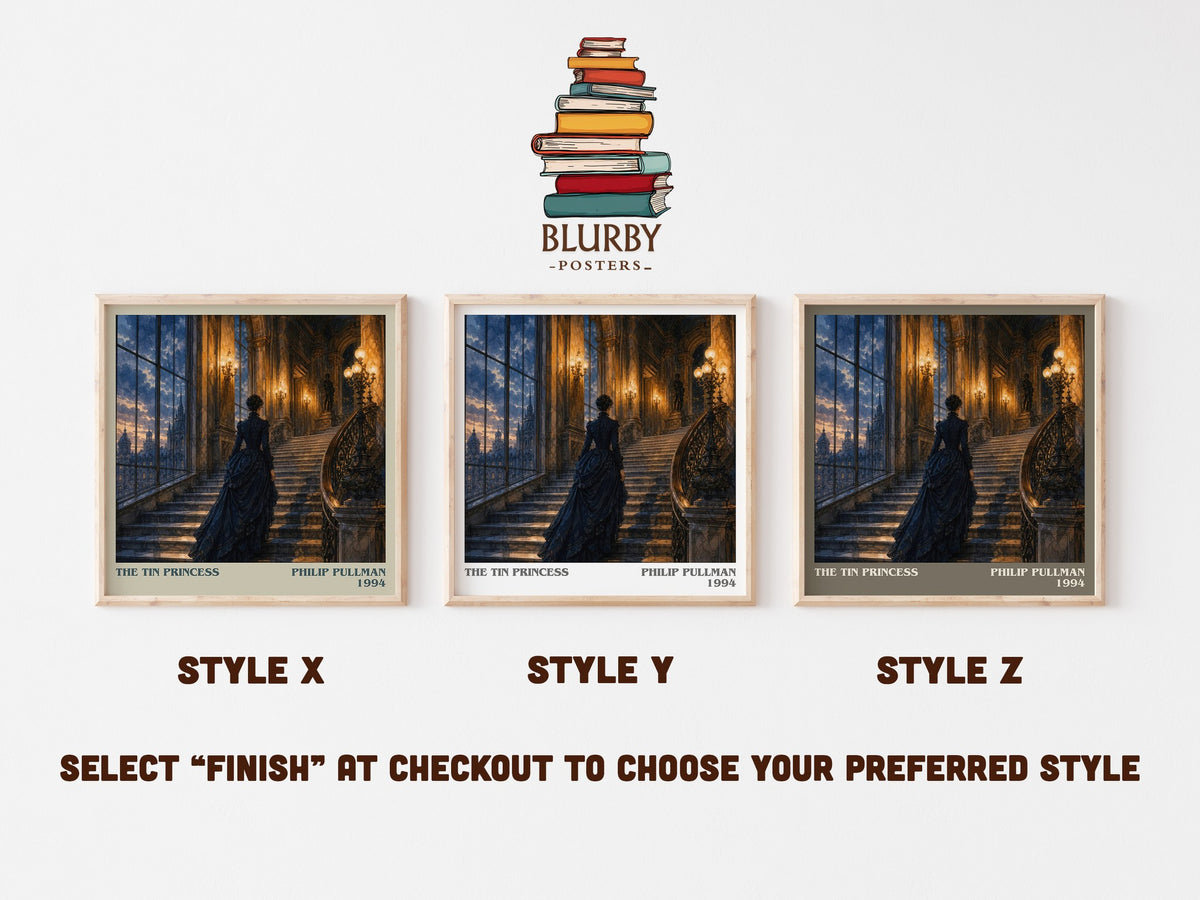 The Tin Princess literary print in frame leaning in hallway – adventure wall art (mockup)