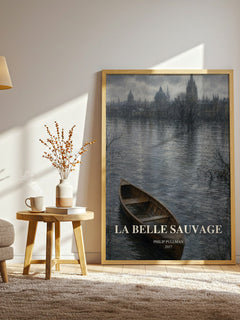 La Belle Sauvage watercolour print in frame leaning in hallway – fantasy wall art
