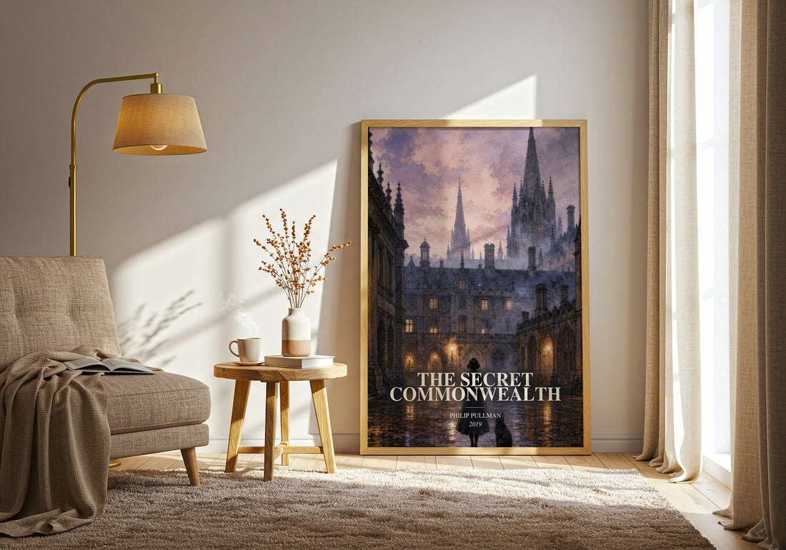 The Secret Commonwealth watercolour print in frame leaning in hallway – fantasy wall art (mockup)