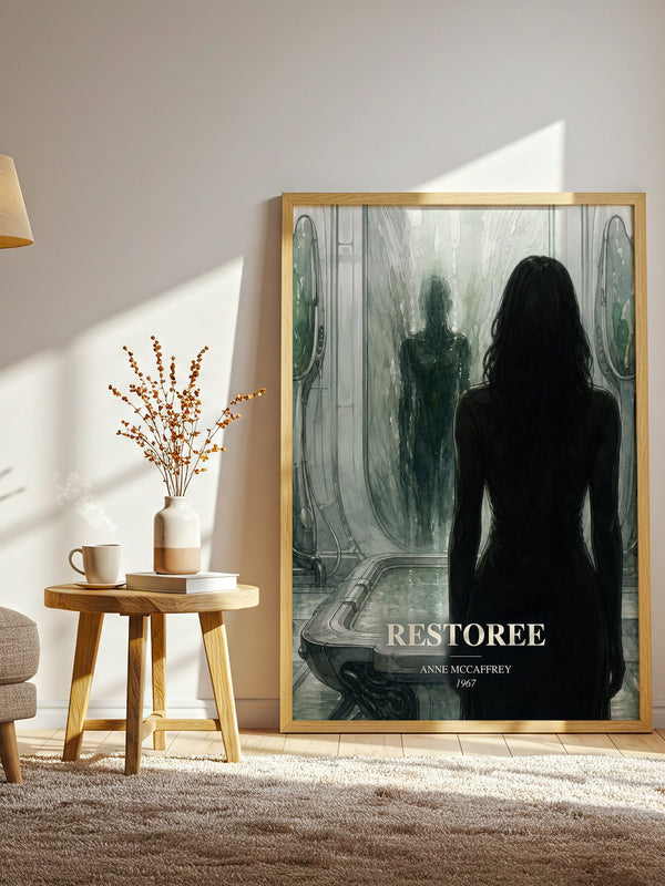 Restoree watercolour print in frame leaning in hallway – sci fi wall art