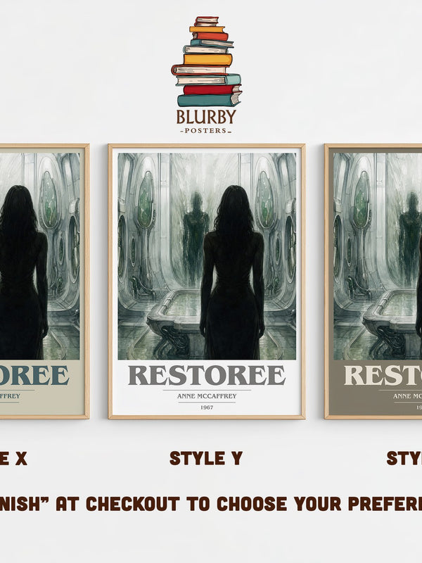Restoree book cover print in frame leaning in hallway – sci fi wall art