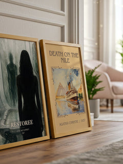 Restoree watercolour print framed by window – literary home decor