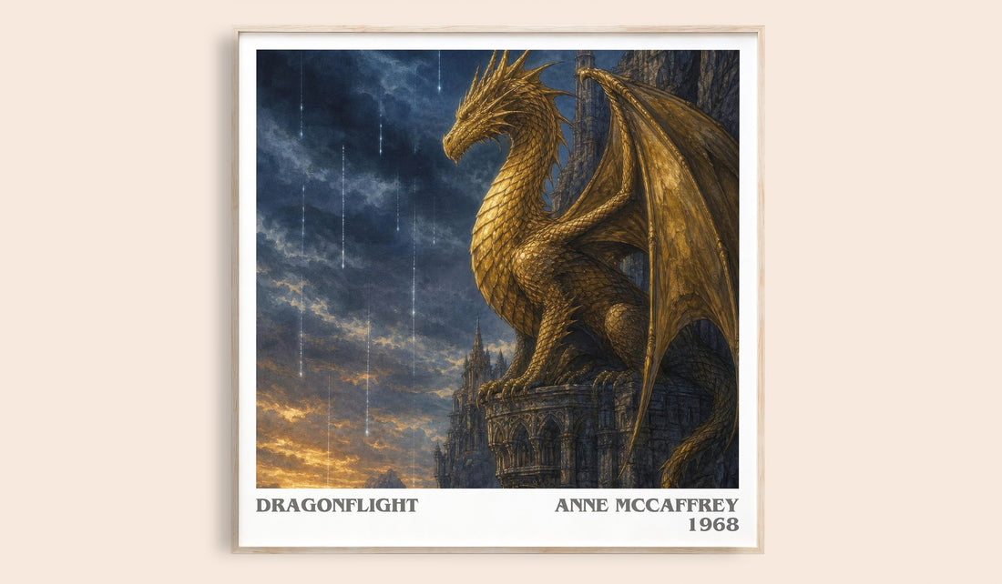 Dragonflight literary book poster by Anne McCaffrey – framed literary art print