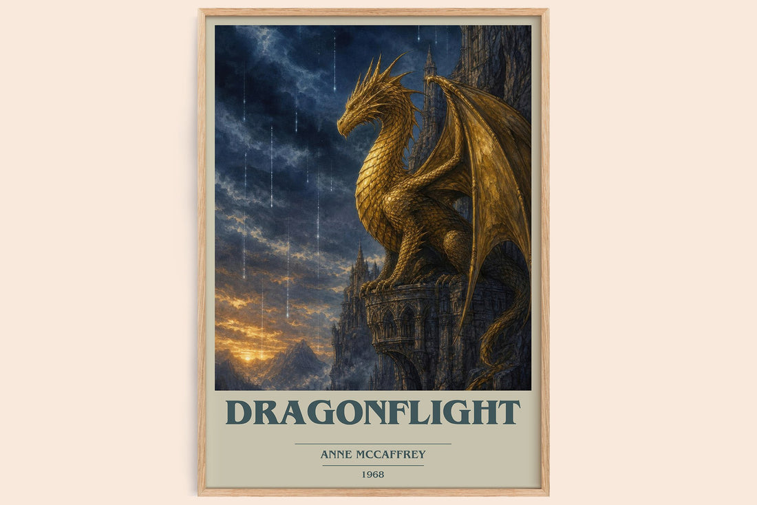 Dragonflight book cover book poster by Anne McCaffrey – framed literary art print