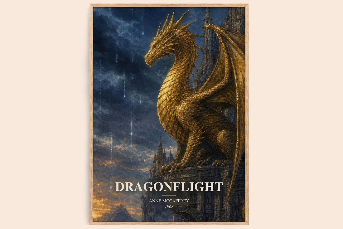 Dragonflight watercolour book poster by Anne McCaffrey – framed literary art print