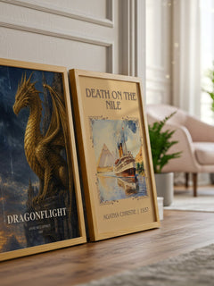 Dragonflight watercolour print framed by window – literary home decor