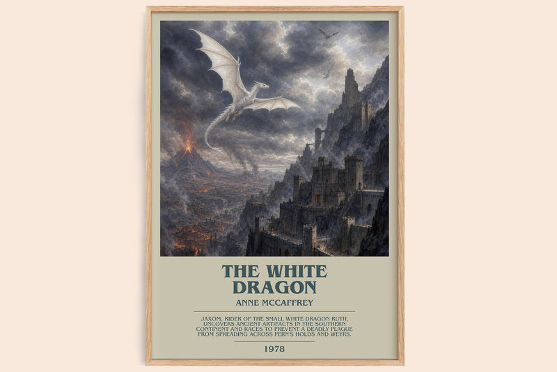The White Dragon bookish book poster by Anne McCaffrey – framed literary art print