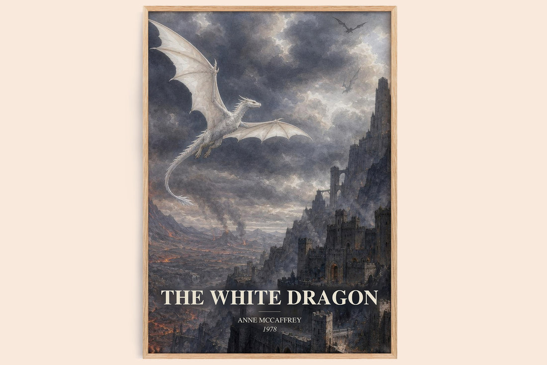 The White Dragon watercolour book poster by Anne McCaffrey – framed literary art print