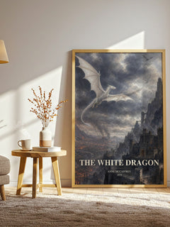 The White Dragon watercolour print in frame leaning in hallway – fantasy wall art