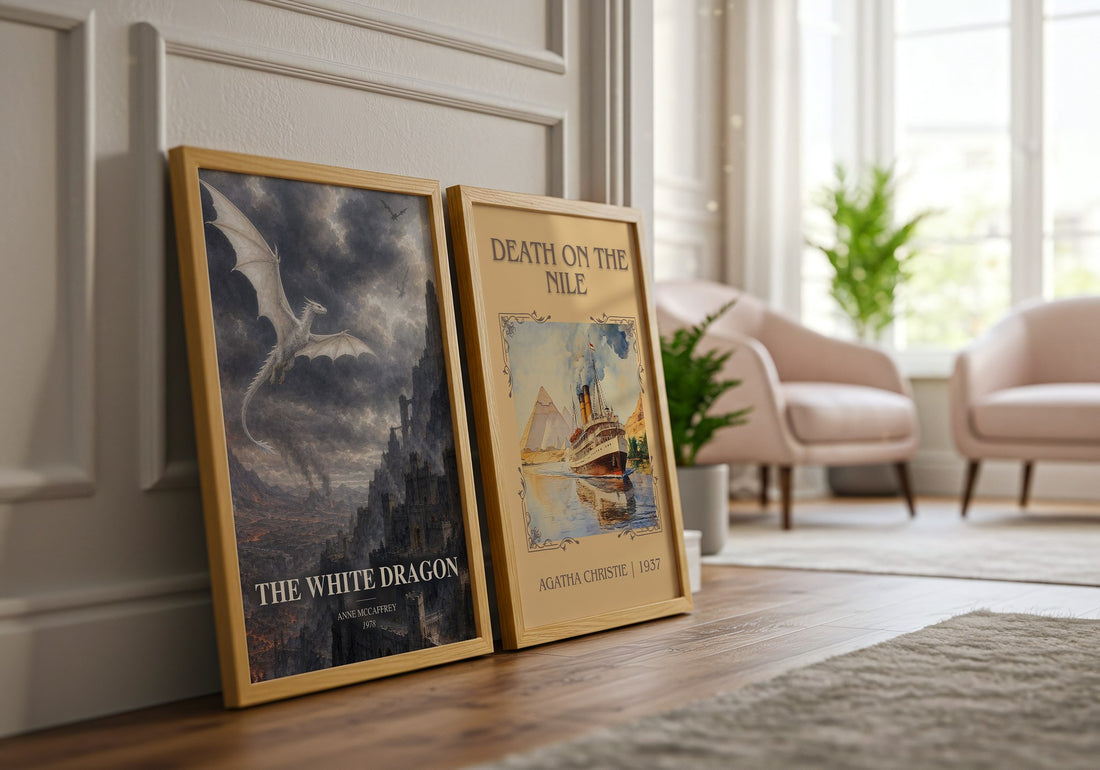 The White Dragon watercolour print framed by window – literary home decor