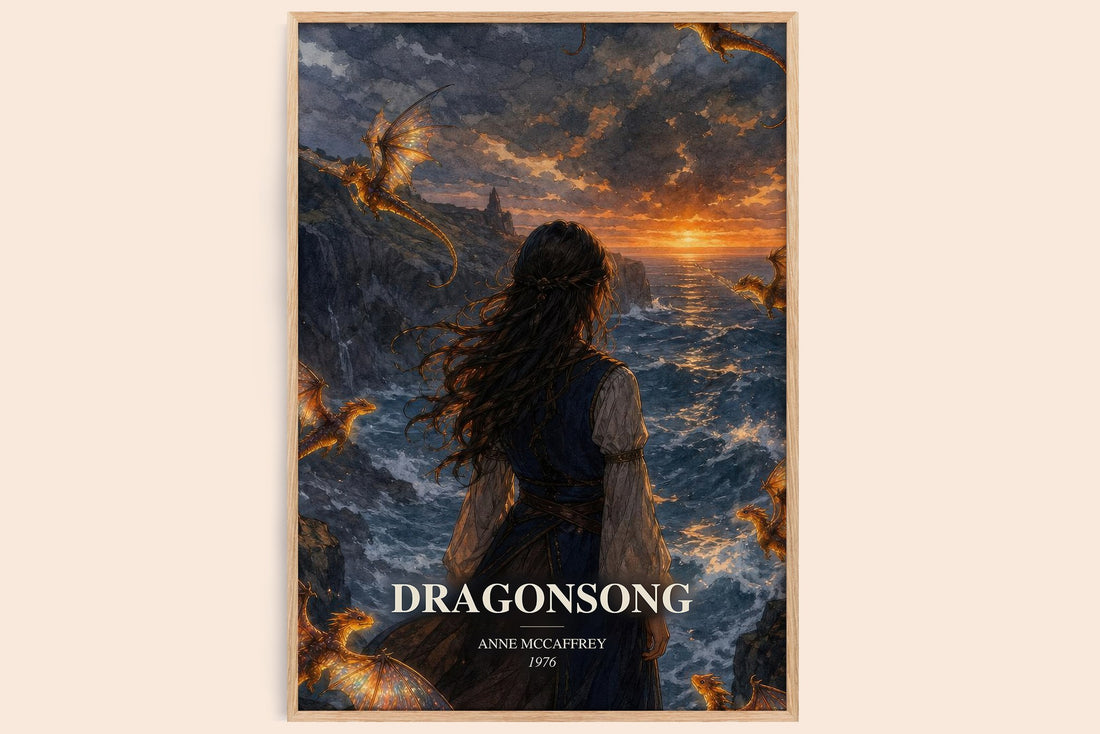 Dragonsong watercolour book poster by Anne McCaffrey – framed literary art print