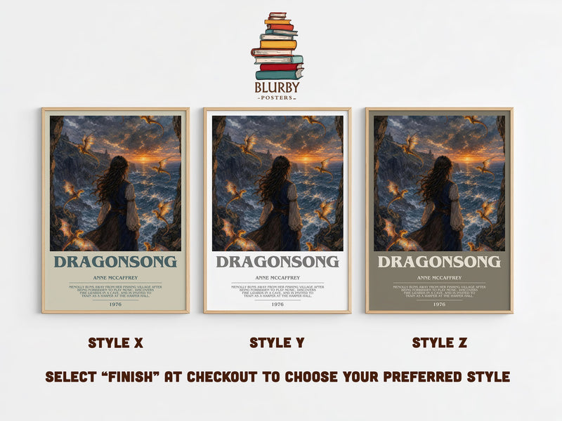 Dragonsong bookish print in frame leaning in hallway – fantasy wall art