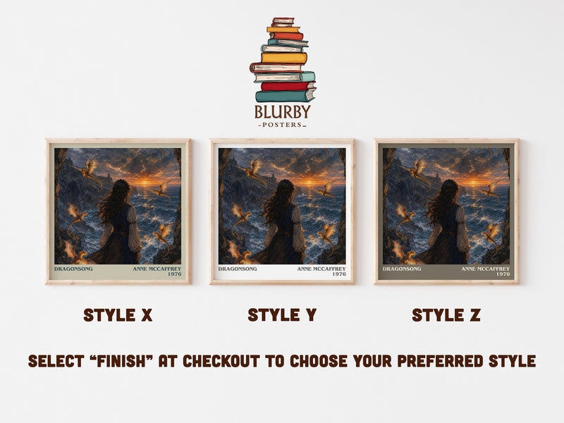 Dragonsong literary print in frame leaning in hallway – fantasy wall art