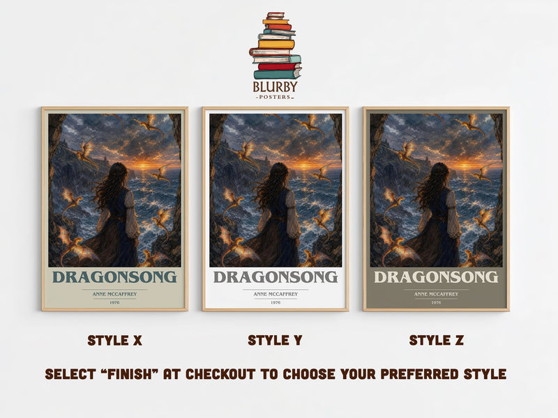 Dragonsong book cover print in frame leaning in hallway – fantasy wall art