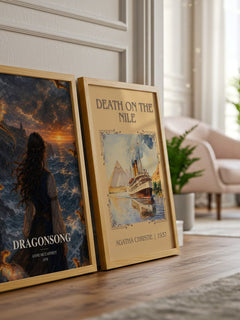 Dragonsong watercolour print framed by window – literary home decor