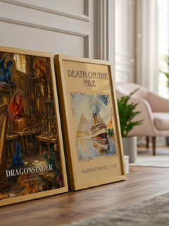 Dragonsinger watercolour print framed by window – literary home decor
