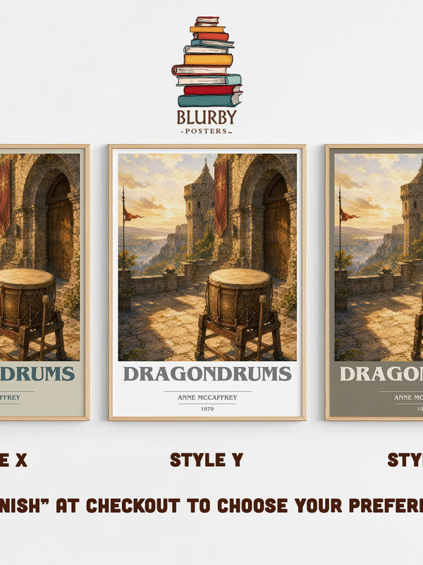 Dragondrums book cover print in frame leaning in hallway – fantasy wall art