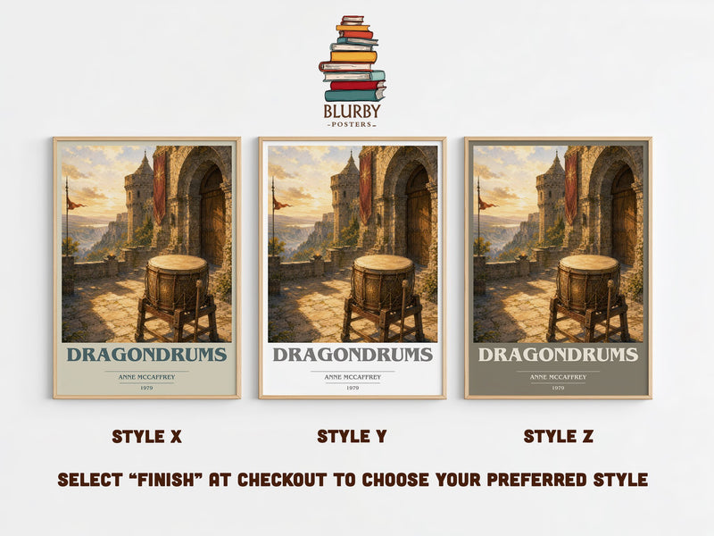 Dragondrums book cover print in frame leaning in hallway – fantasy wall art