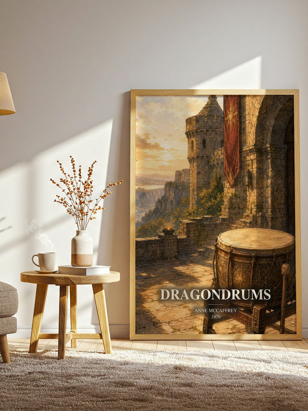 Dragondrums watercolour print in frame leaning in hallway – fantasy wall art