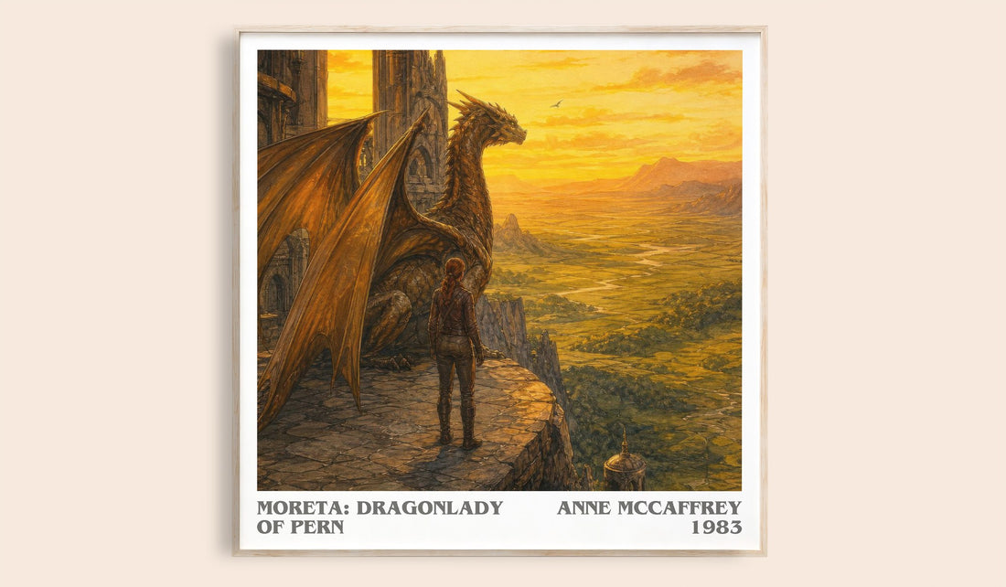 Moreta: Dragonlady of Pern literary book poster by Anne McCaffrey – framed literary art print