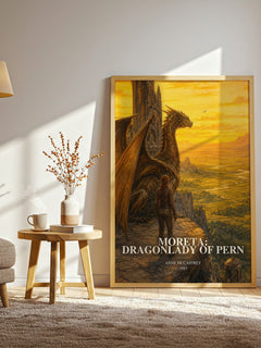 Moreta: Dragonlady of Pern watercolour print in frame leaning in hallway – fantasy wall art