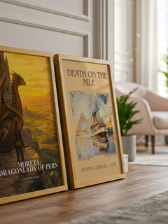 Moreta: Dragonlady of Pern watercolour print framed by window – literary home decor