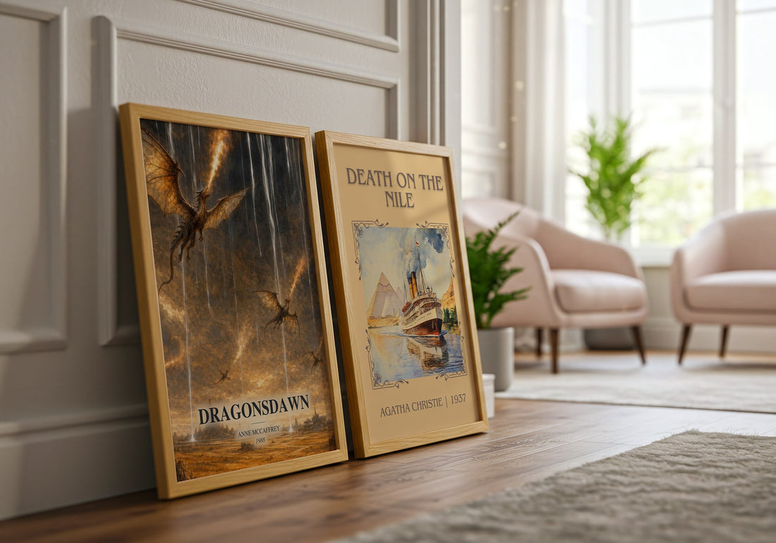 Dragonsdawn watercolour print framed by window – literary home decor