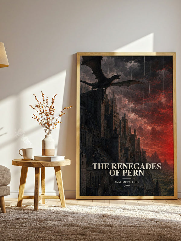 The Renegades of Pern watercolour print in frame leaning in hallway – fantasy wall art