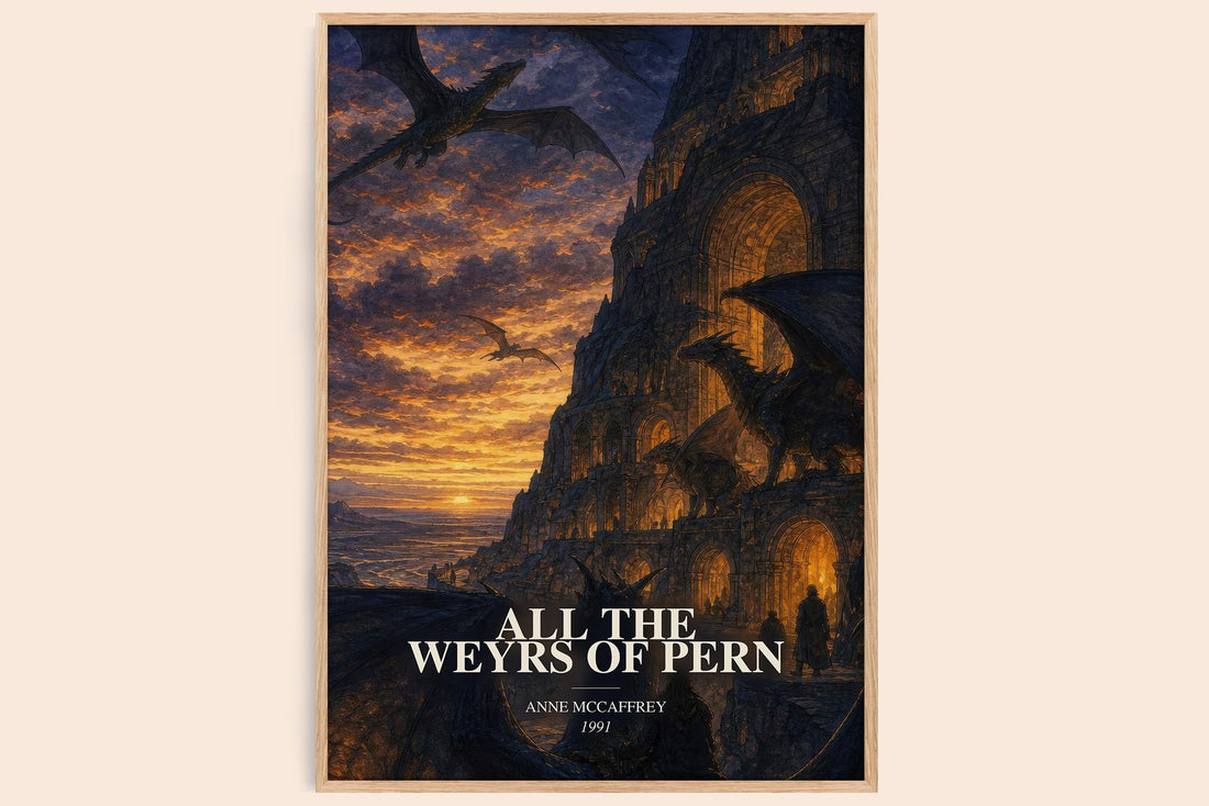 All the Weyrs of Pern watercolour book poster by Anne McCaffrey – framed literary art print
