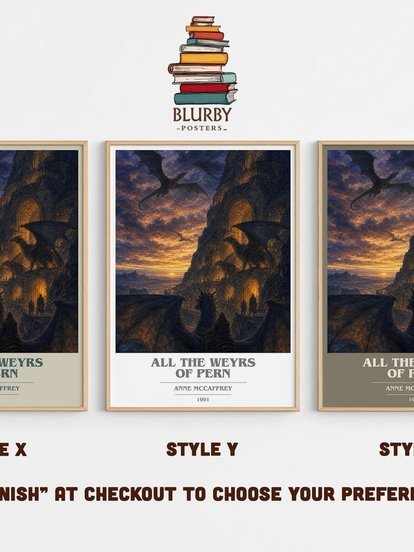 All the Weyrs of Pern book cover print in frame leaning in hallway – fantasy wall art