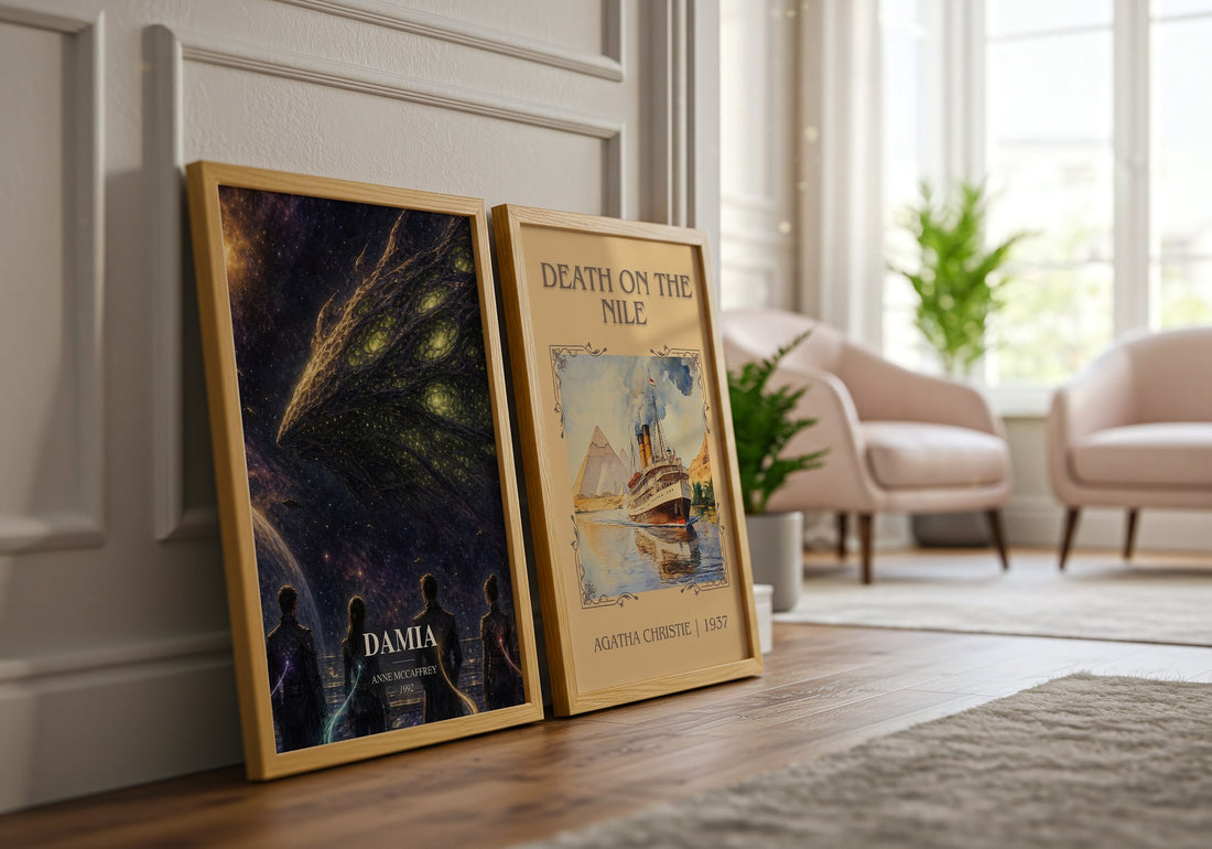 Damia watercolour print framed by window – literary home decor