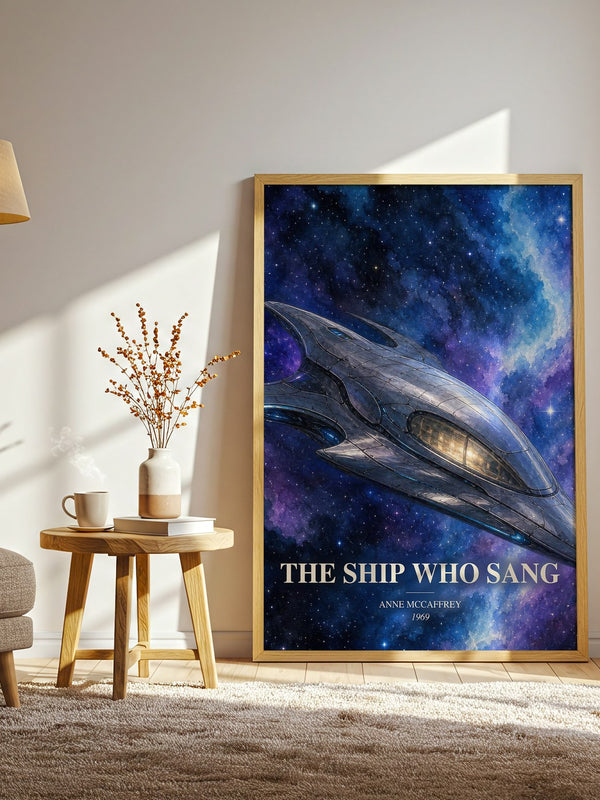The Ship Who Sang watercolour print in frame leaning in hallway – sci fi wall art