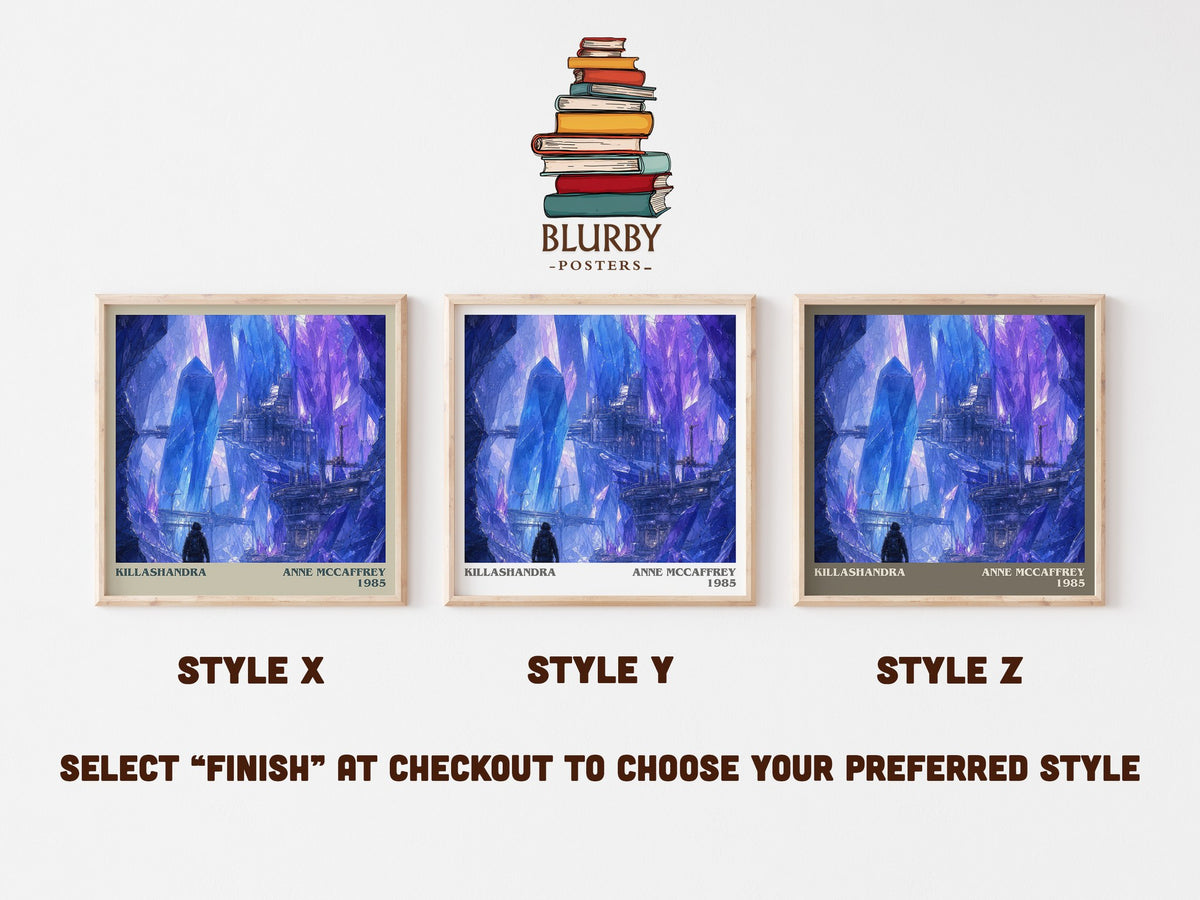 Killashandra literary print in frame leaning in hallway – sci fi wall art (mockup)
