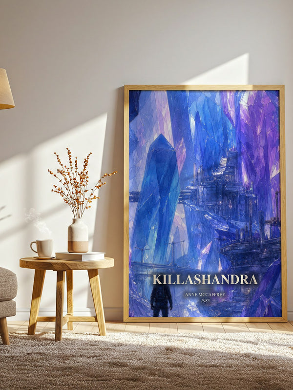 Killashandra watercolour print in frame leaning in hallway – sci fi wall art