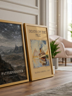 Patternmaster watercolour print framed by window – literary home decor
