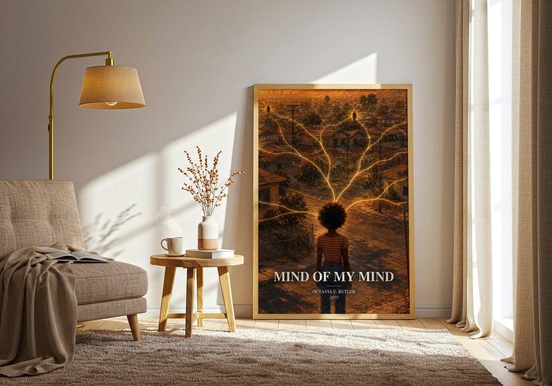 Mind of My Mind watercolour print in frame leaning in hallway – sci fi wall art (mockup)