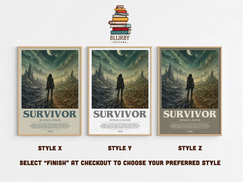Survivor bookish print in frame leaning in hallway – sci fi wall art