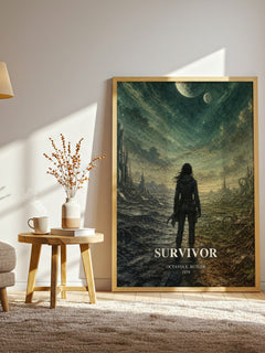 Survivor watercolour print in frame leaning in hallway – sci fi wall art