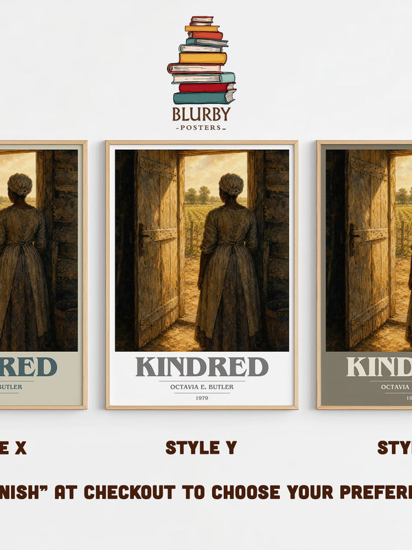 Kindred book cover print in frame leaning in hallway – sci fi wall art