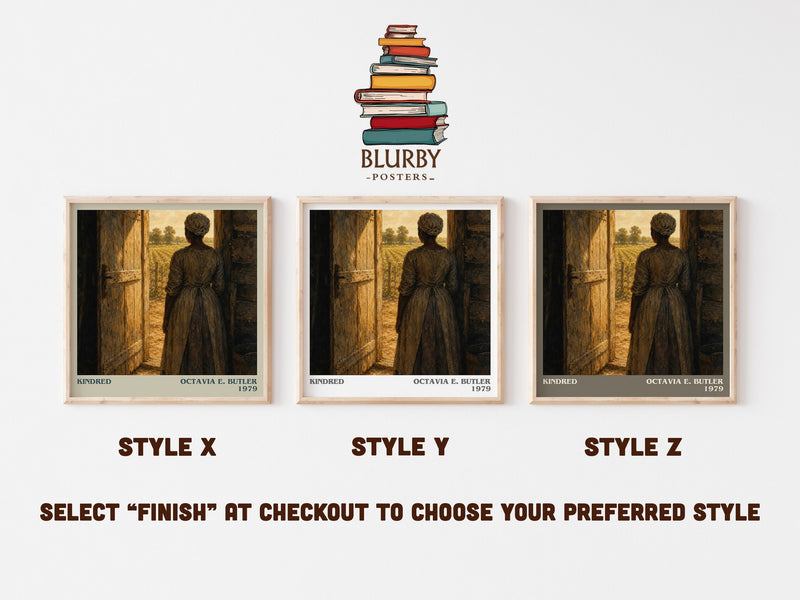 Kindred literary print in frame leaning in hallway – sci fi wall art