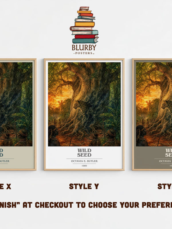 Wild Seed book cover print in frame leaning in hallway – sci fi wall art