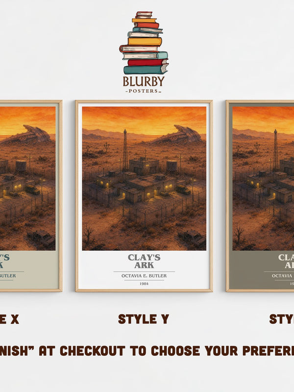 Clay's Ark book cover print in frame leaning in hallway – sci fi wall art